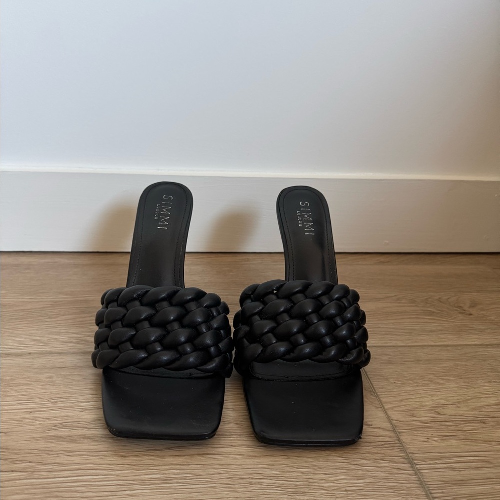 Women's Black Braided Heeled Sandals